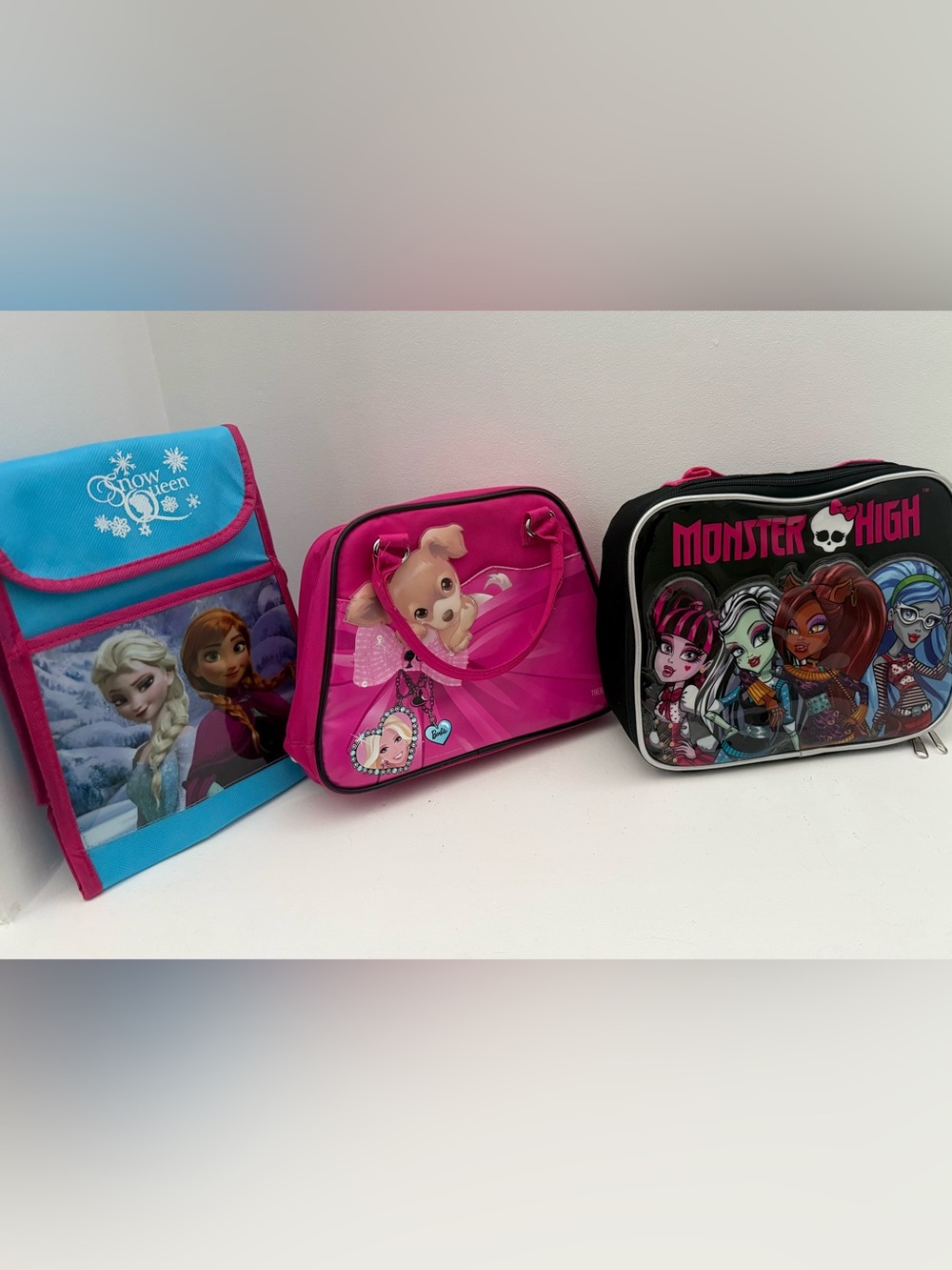 3 Different Mattel Lunch Bags (Monster High, Barbie & Frozen)